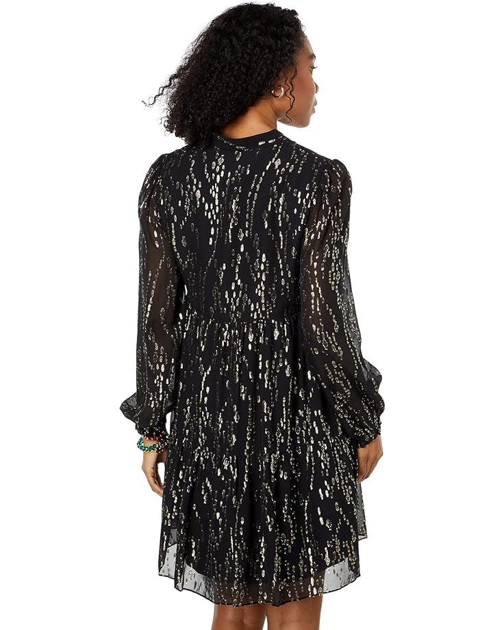 Платье Lilly Pulitzer Winona Long Sleeve Silk Dress, цвет Onyx Fish Clip Gold Chiffon