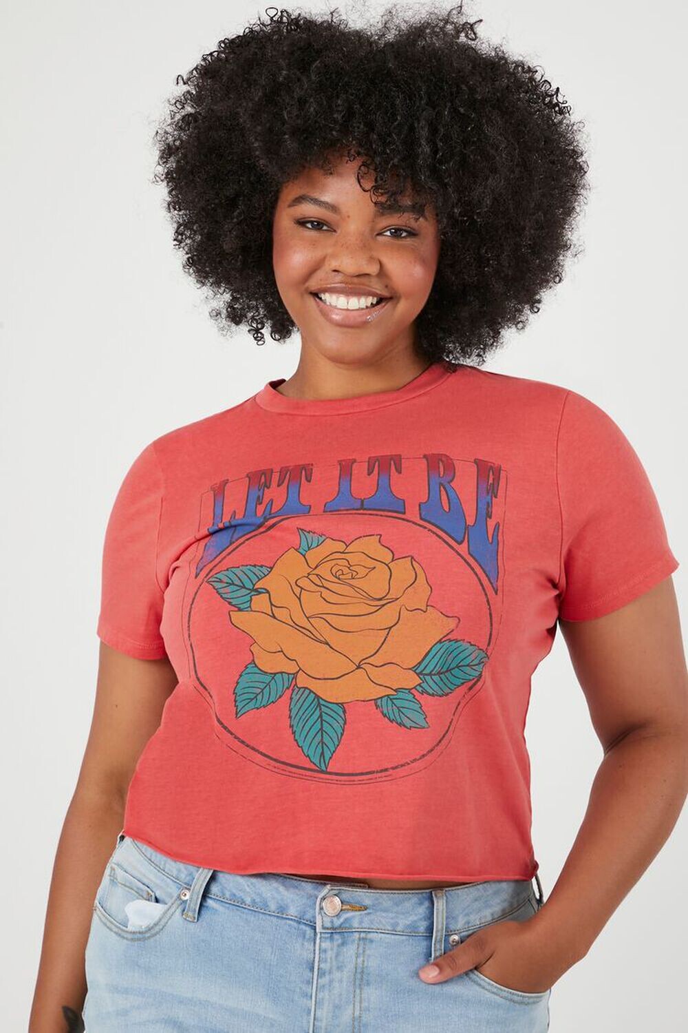 

Футболка размера плюс Let It Be с рисунком Forever 21, красный