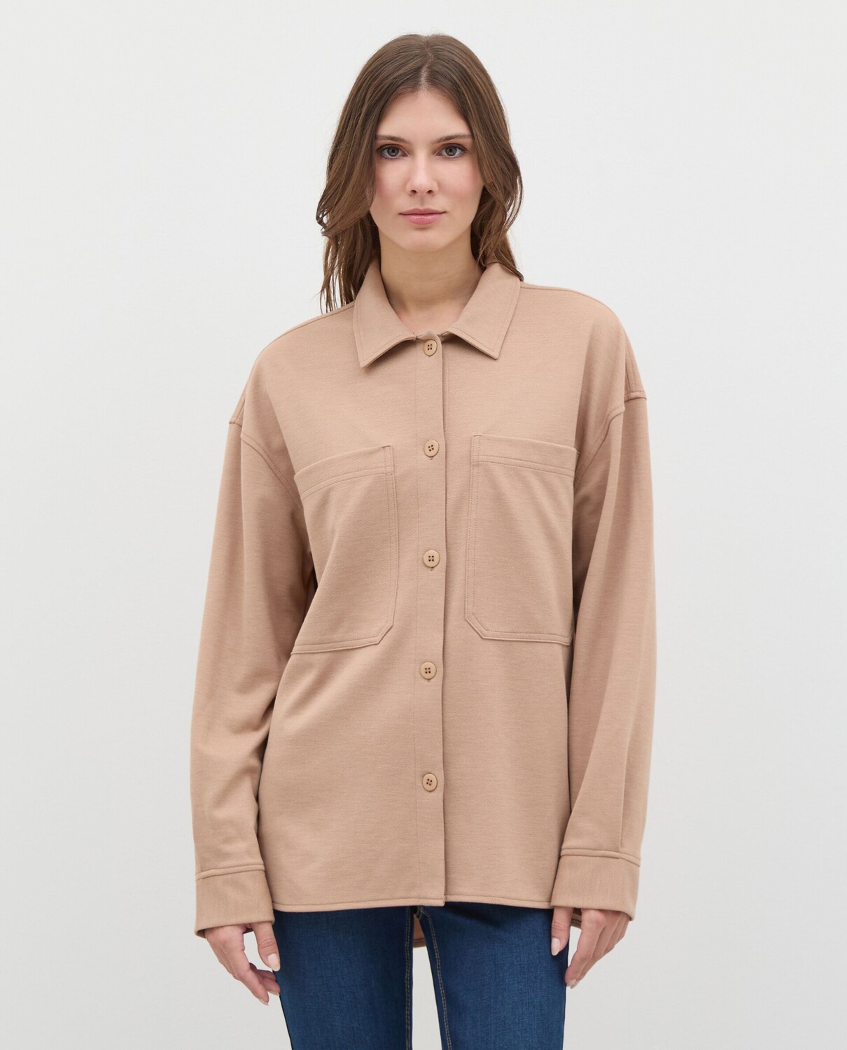 

Женская рубашка из хлопка стрейч из женского хлопка стрейч. NICE&CHIC, серый