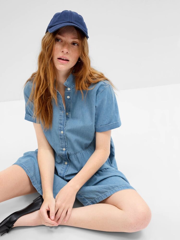 

Джинсовое платье с рюшами Gap, синий