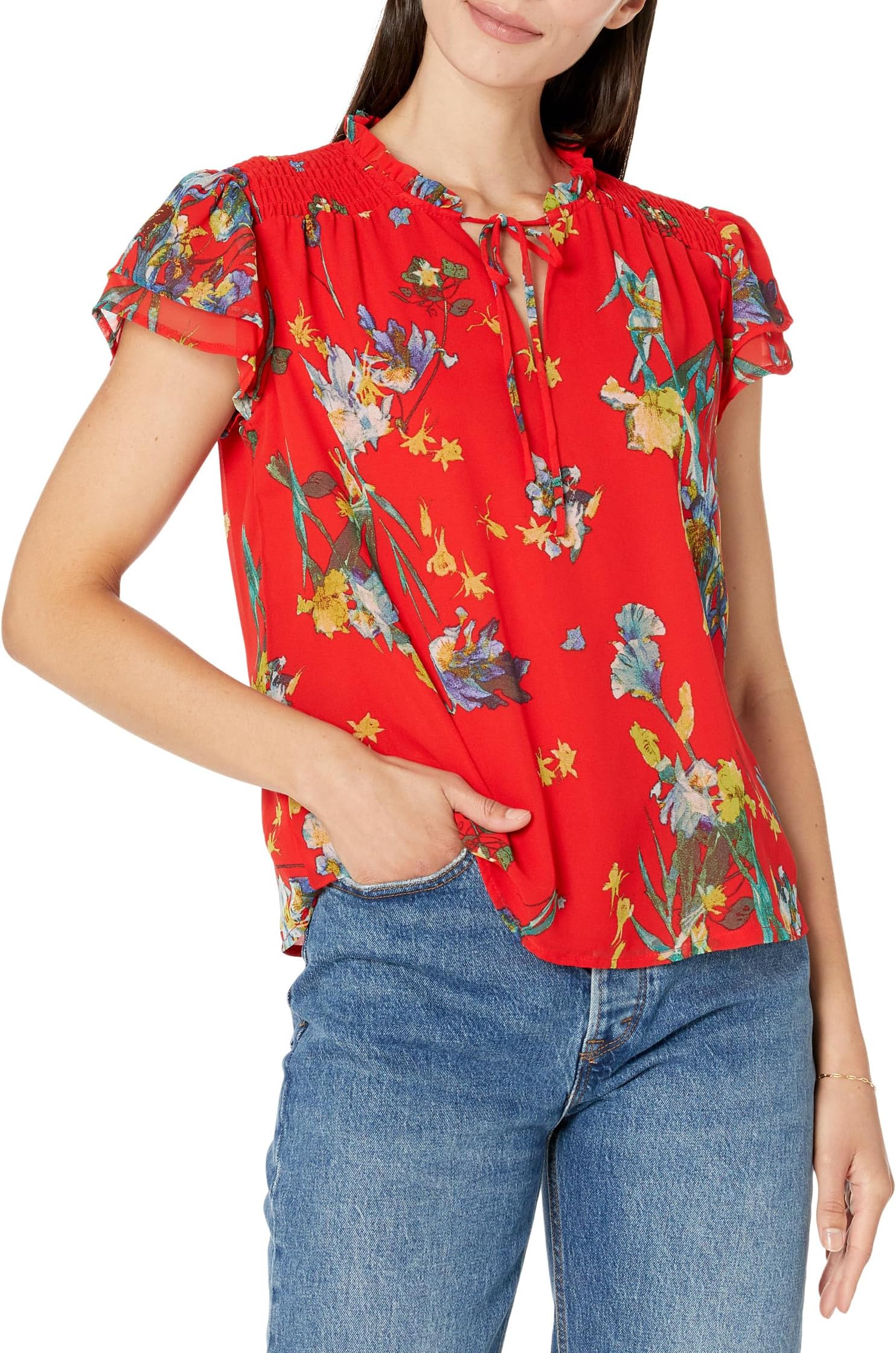 Блуза с завязками и развевающимися рукавами CeCe, цвет Fiery Red