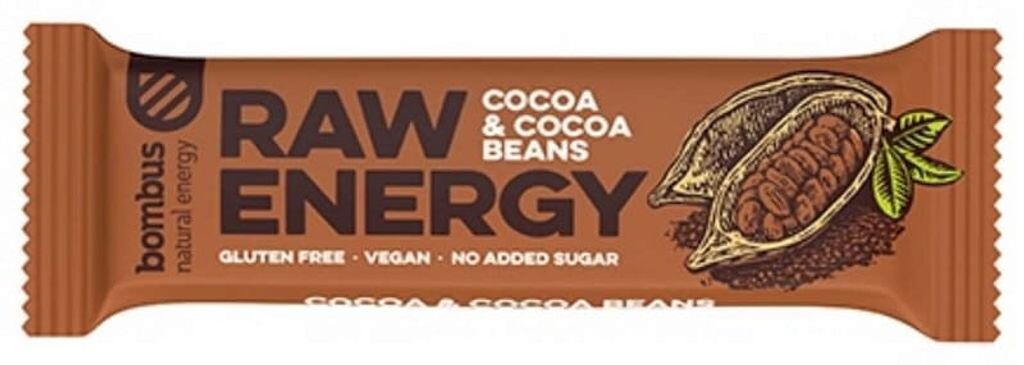 

Батончик RAW ENERGY с какао-бобами без глютена 50 г Bombus