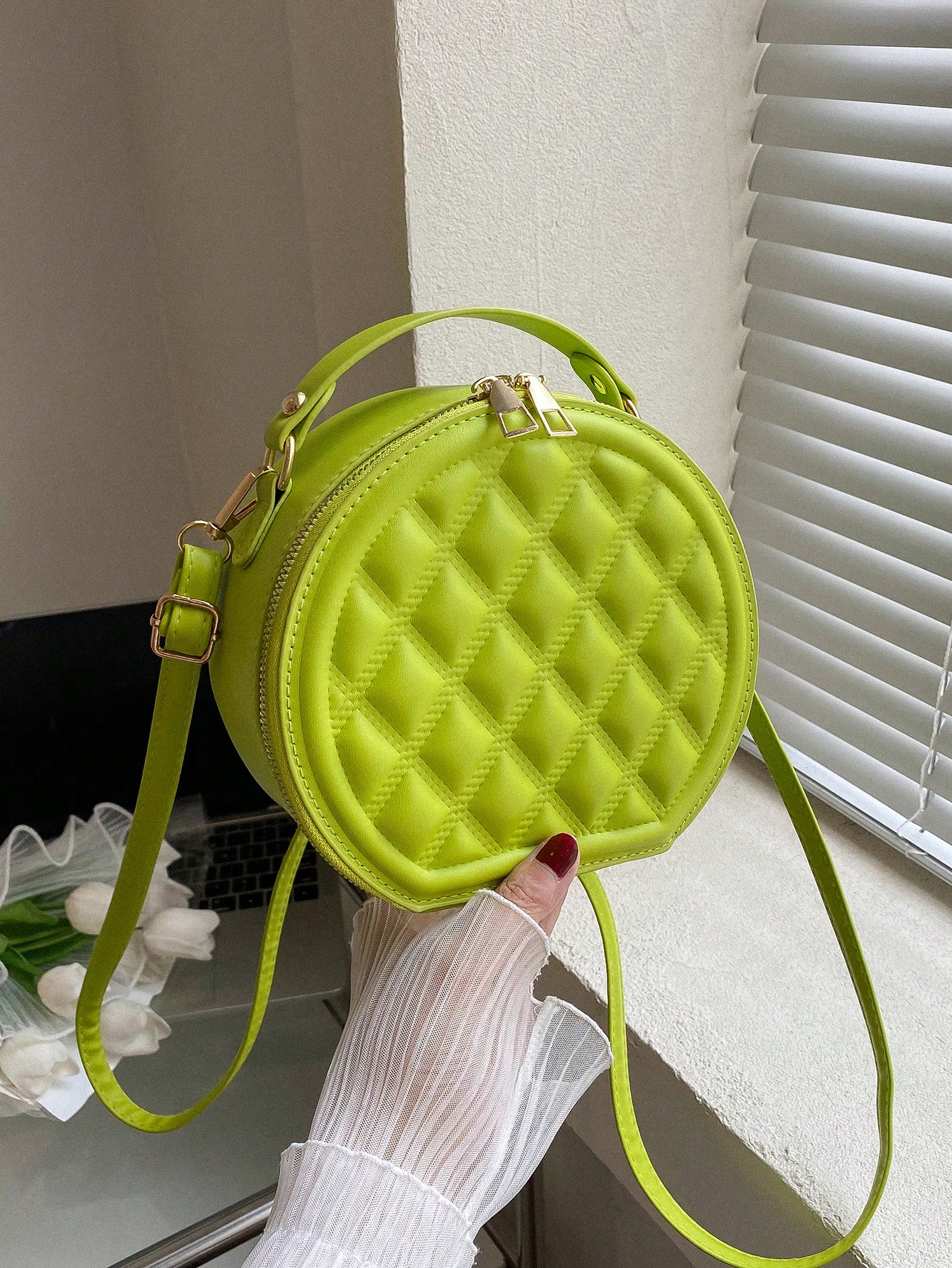 Мини-круглая сумка через плечо, женская сумка с ручкой сверху, зеленый