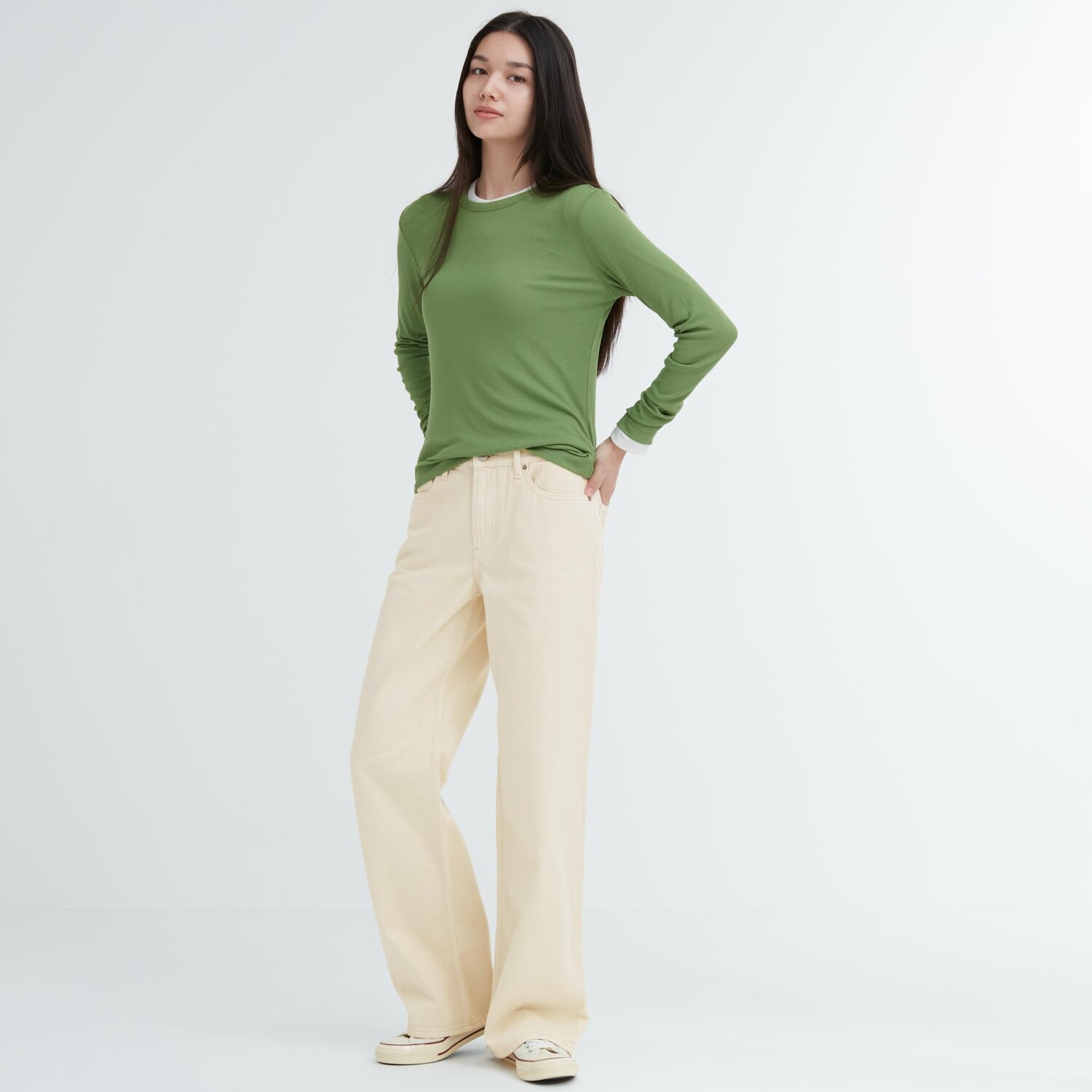 

Джинсы бэгги Uniqlo, бежевый