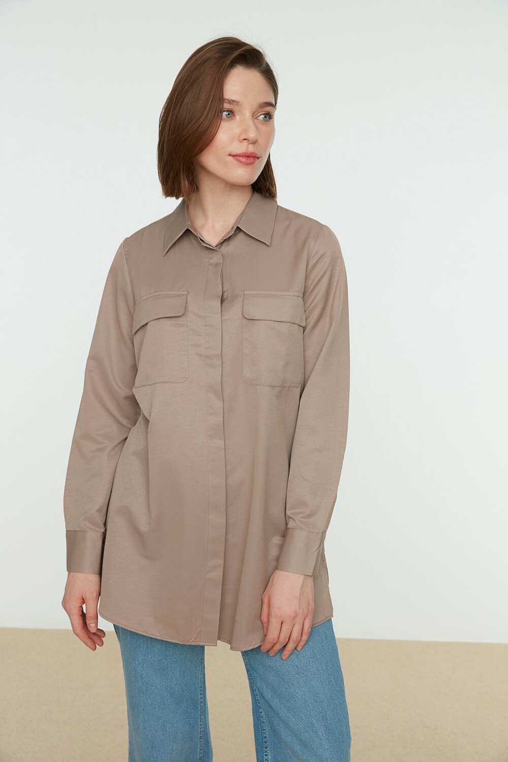 

Рубашка - Коричневая - Классический крой Trendyol Modest, коричневый