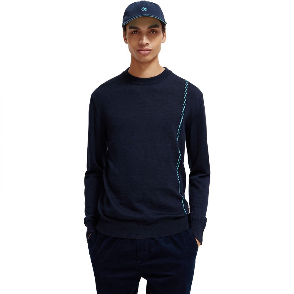 

Свитер Scotch & Soda Contrast-Trimmed Merino Wool Crew Neck, синий