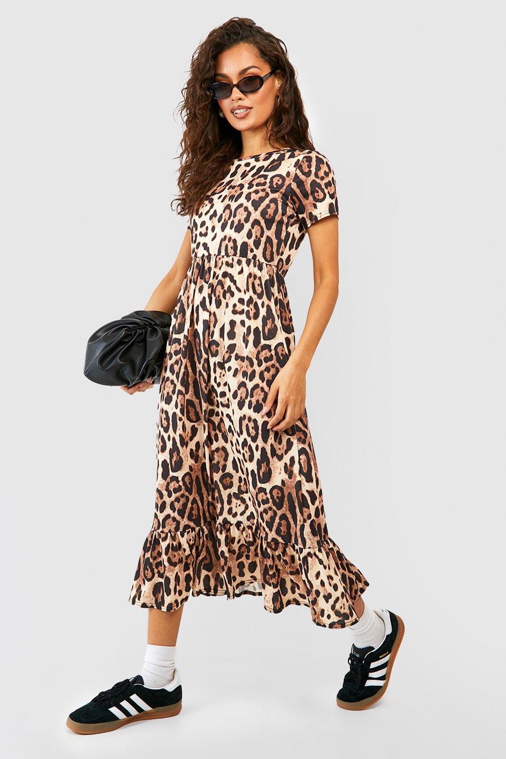 Леопардовое платье миди Boohoo, коричневый