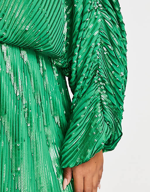 

Зеленое платье мини с украшением и рукавами-блузками ASOS DESIGN Curve