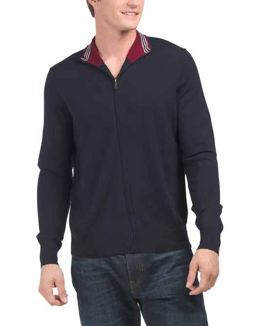 

Свитер на молнии из мериносовой шерсти Brooks Brothers, темно-синий