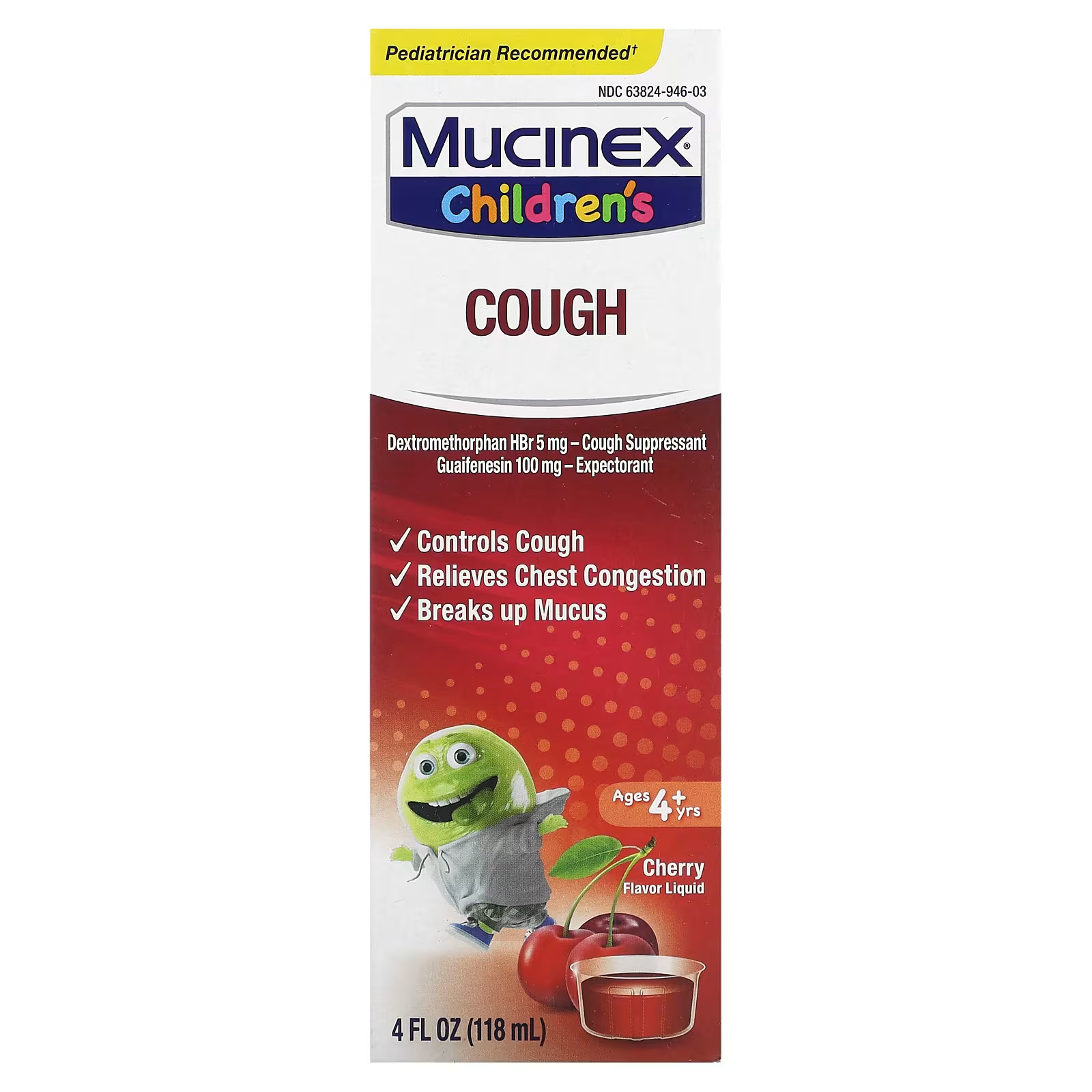 цена Детский препарат от кашля Mucinex с вишней, 118 мл