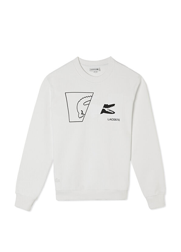 

Белая мужская толстовка с круглым вырезом стандартного кроя с принтом Lacoste, Белый
