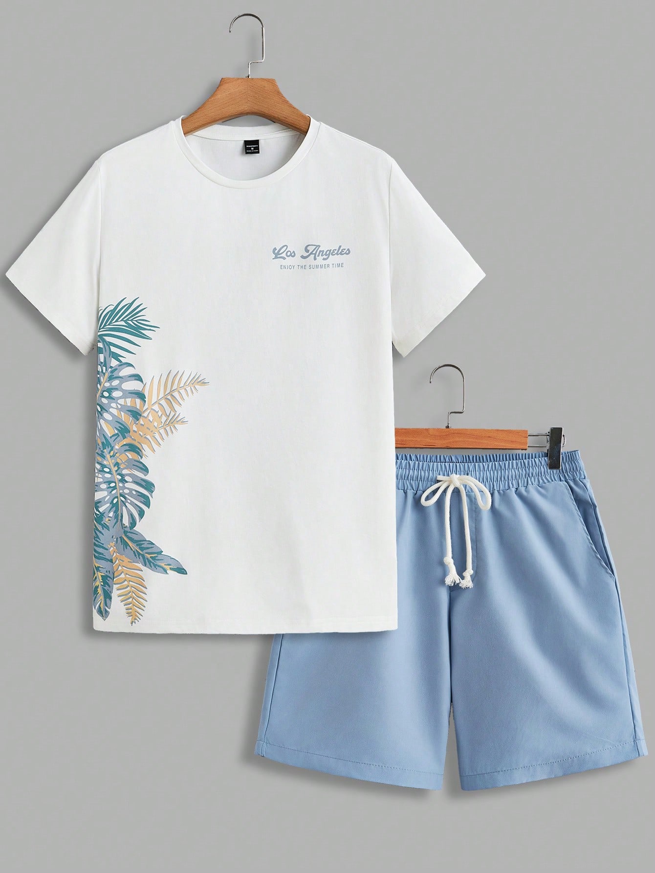 Мужская рубашка с короткими рукавами и шортами на шнурке Manfinity RSRT с тропическим принтом, голубые повседневная мужская пляжная гавайская рубашка с коротким рукавом летняя рубашка с тропическим принтом и пуговицами мужская азиатская мо