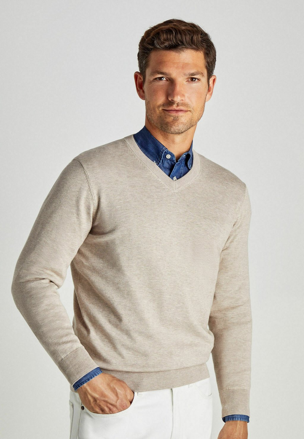 Вязаный свитер V-NECK Façonnable, цвет light beige