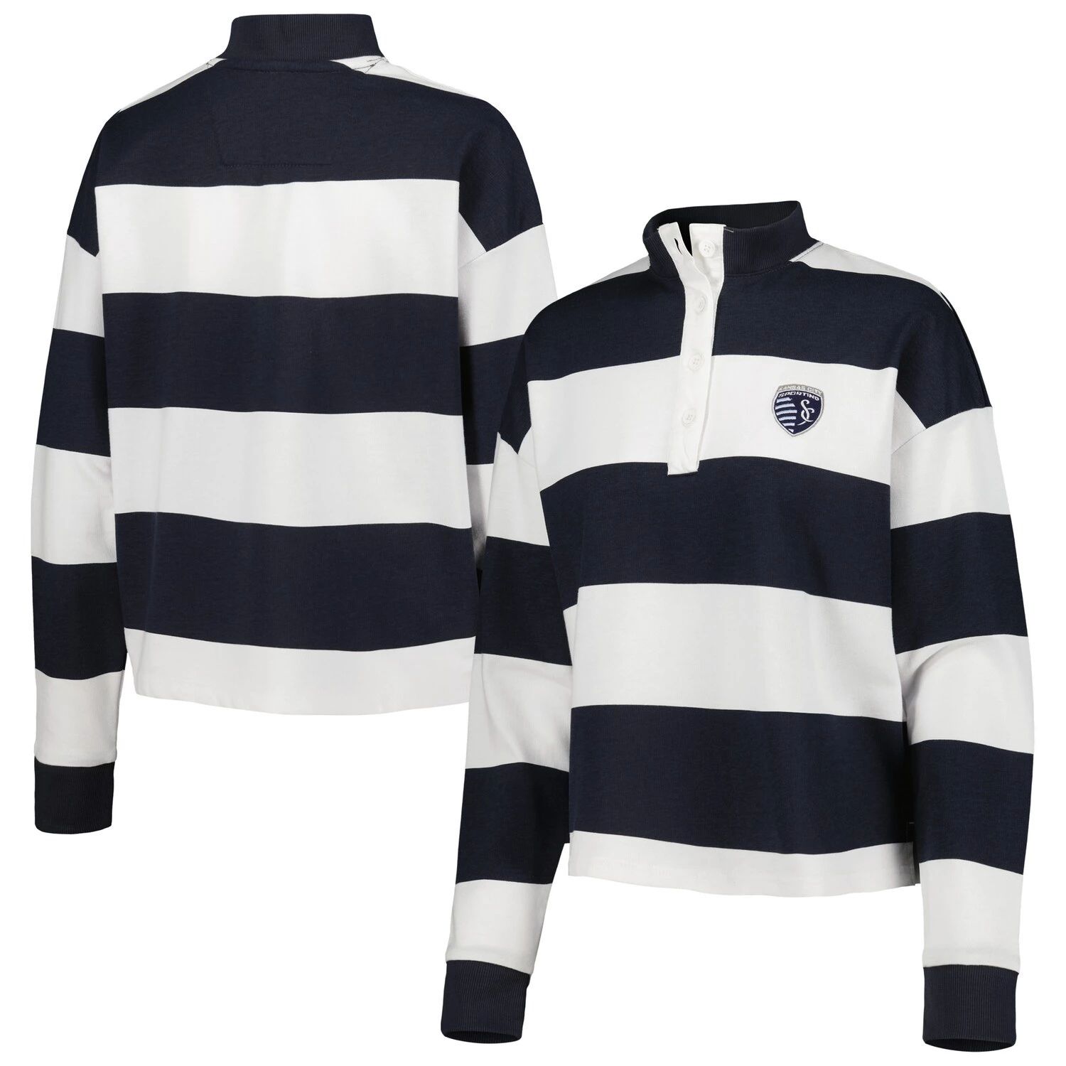 

Женская футболка Antigua White Sporting Kansas City Radical Rugby Stripe с длинным рукавом Antigua