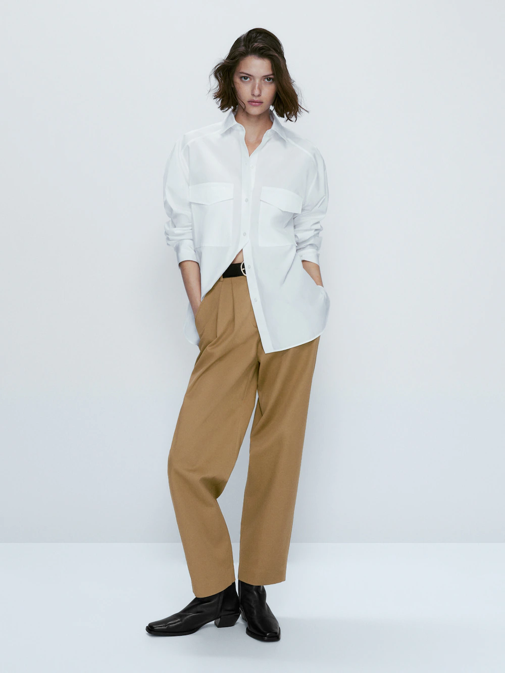 

Рубашка из хлопкового поплина с карманами Massimo Dutti, белый