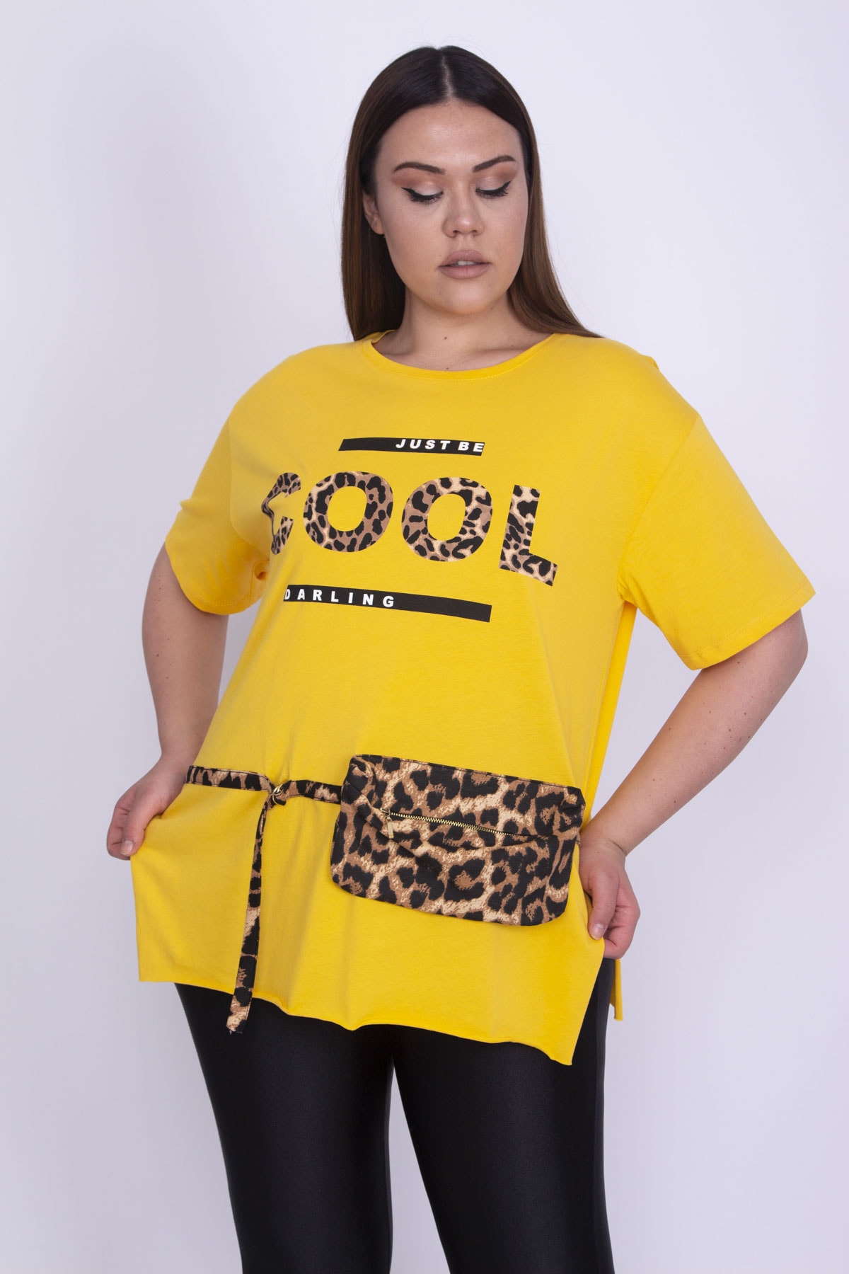 Женская желтая блузка большого размера с боковым разрезом спереди, Şans, желтый женская желтая блузка большого размера с боковым разрезом спереди şans желтый