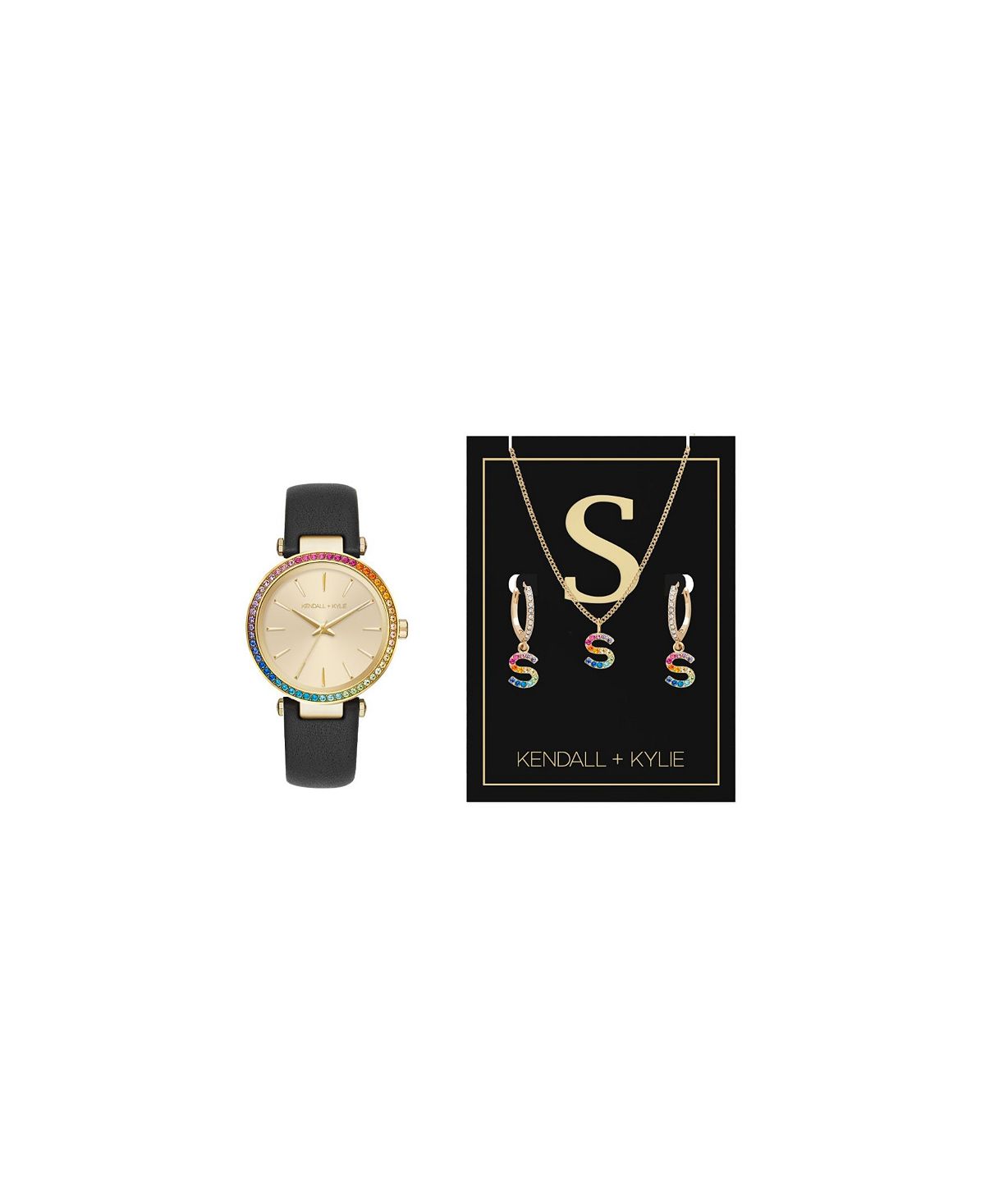 Женские аналоговые часы с черным кожаным ремешком, 38 мм, подарочный набор Kendall + Kylie, черный цена и фото