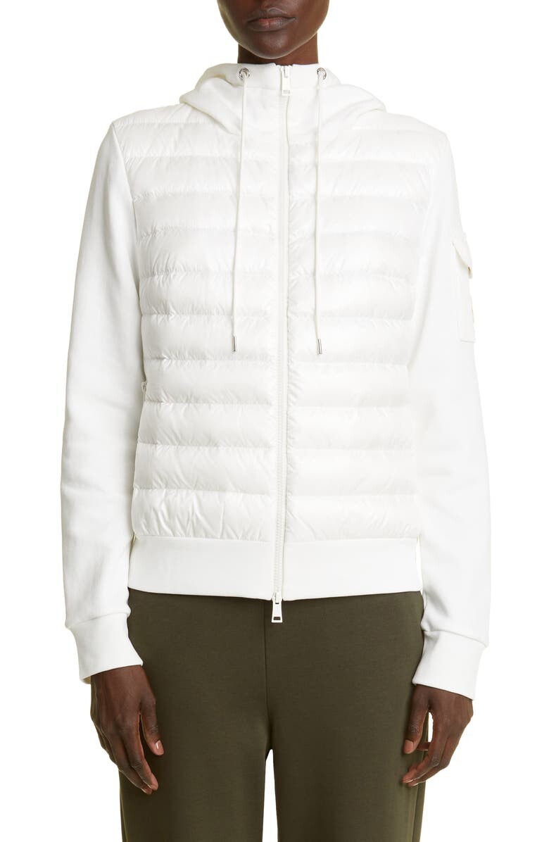 

Пуховик с капюшоном из смешанной техники MONCLER, белый