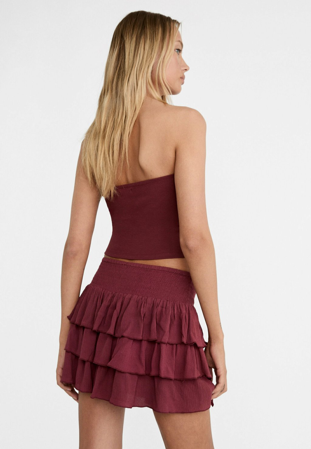 

Юбка плиссированная RUFFLED WITH ELASTICATED WAISTBAND Stradivarius, Бордо