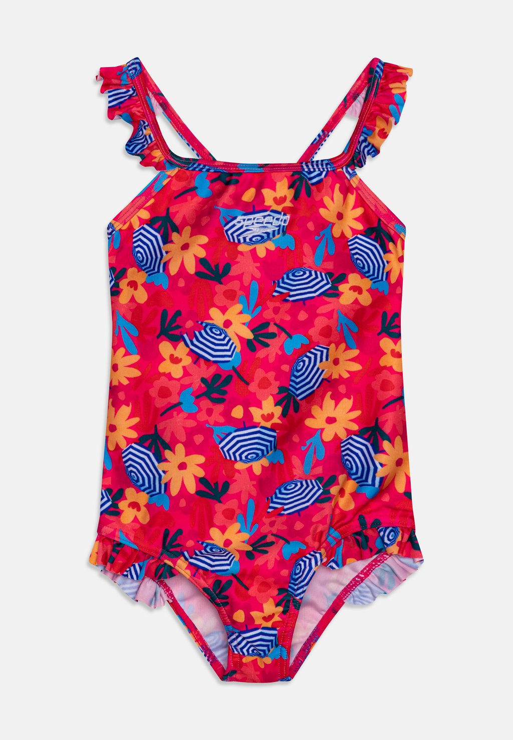 Купальник Girls Digital Frill Thinstrap Swimsuit Speedo, цвет fandango pink/bloominous pink/summer yellow/cupid coral/watermelon/pure blue