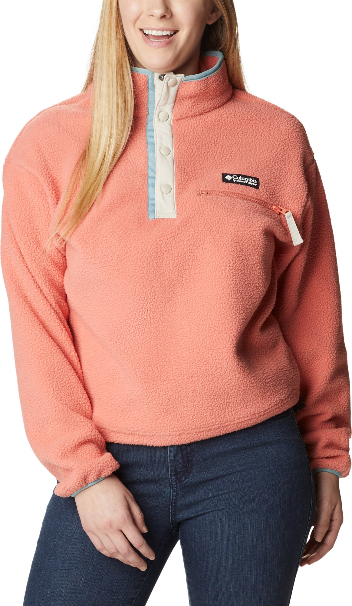 Укороченный флисовый пуловер Helvetia с полукнопками - женский Columbia, оранжевый