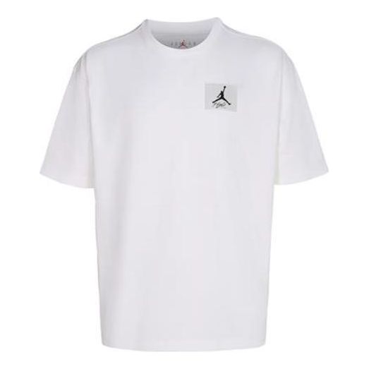 Футболка Men's Air Jordan Flight Essentials Solid Color Logo Label Loose Pullover Round Neck Half Sleeve White T-Shirt, белый
