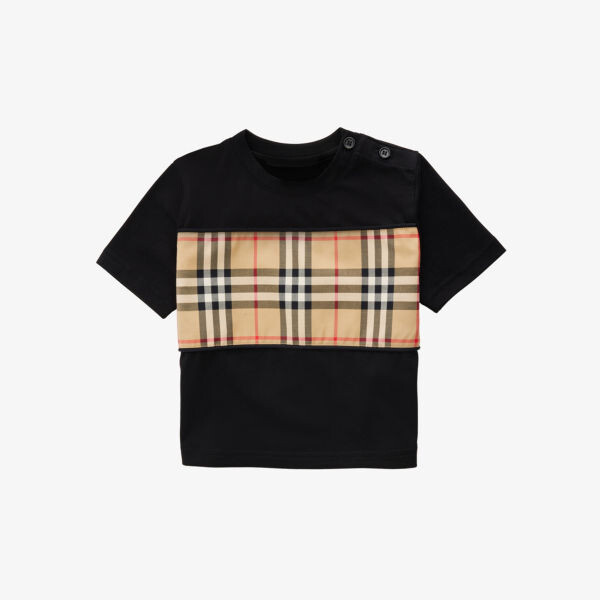 

Футболка из хлопкового трикотажа в клетку «кедр» 6–24 месяца Burberry, черный