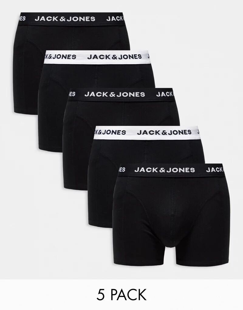 

Набор из пяти черных плавок Jack & Jones с черно-белым поясом