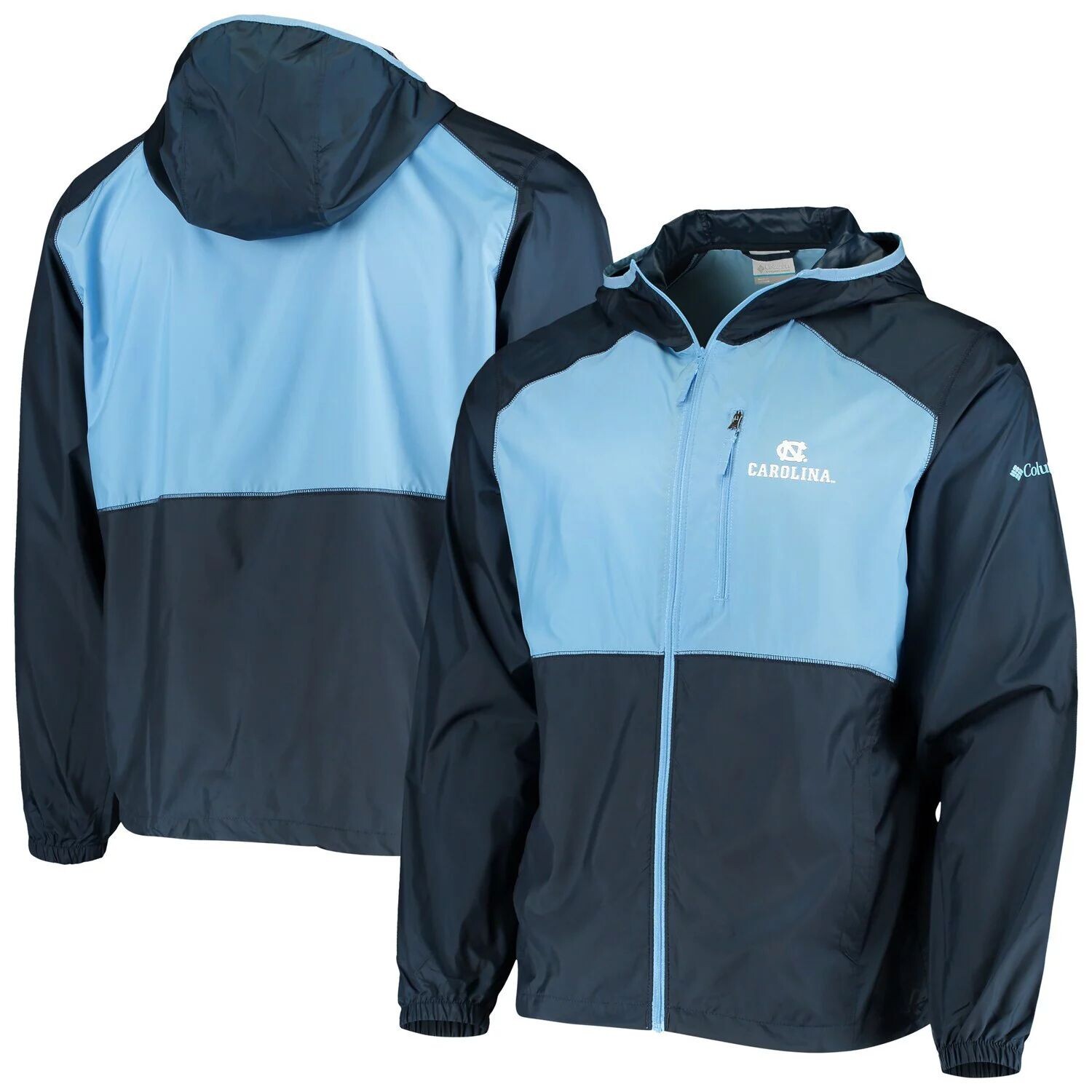 

Мужская толстовка с капюшоном Columbia Navy/Carolina Blue North Carolina Tar Heels Flash Forward, ветровка с молнией во всю длину