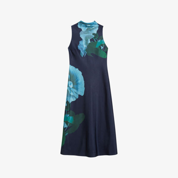 

Тканое платье миди timava с цветочным принтом и воротником-хомутом Ted Baker, синий