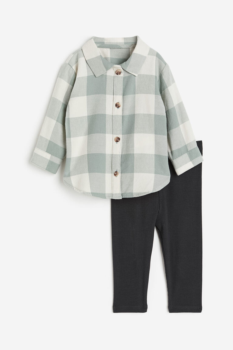 Комплект из 2-х рубашек и леггинсов H&M, зеленый комплект из 2х блузки и леггинсов h