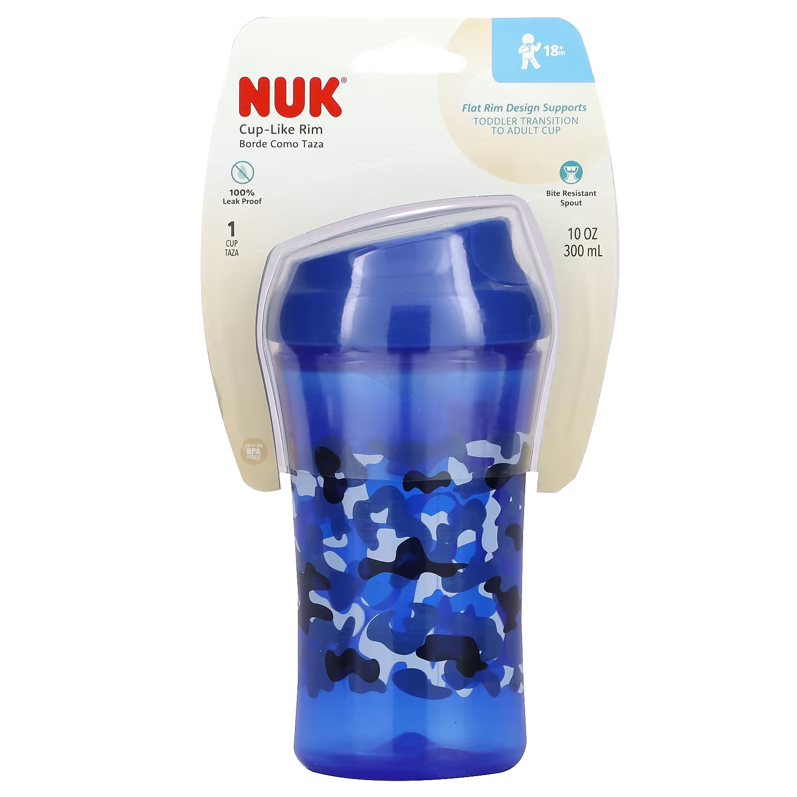 Стаканчик NUK от 18 месяцев синий, 300мл nuk тренировочный набор pretensil от 6 до 18 месяцев набор из 4 предметов
