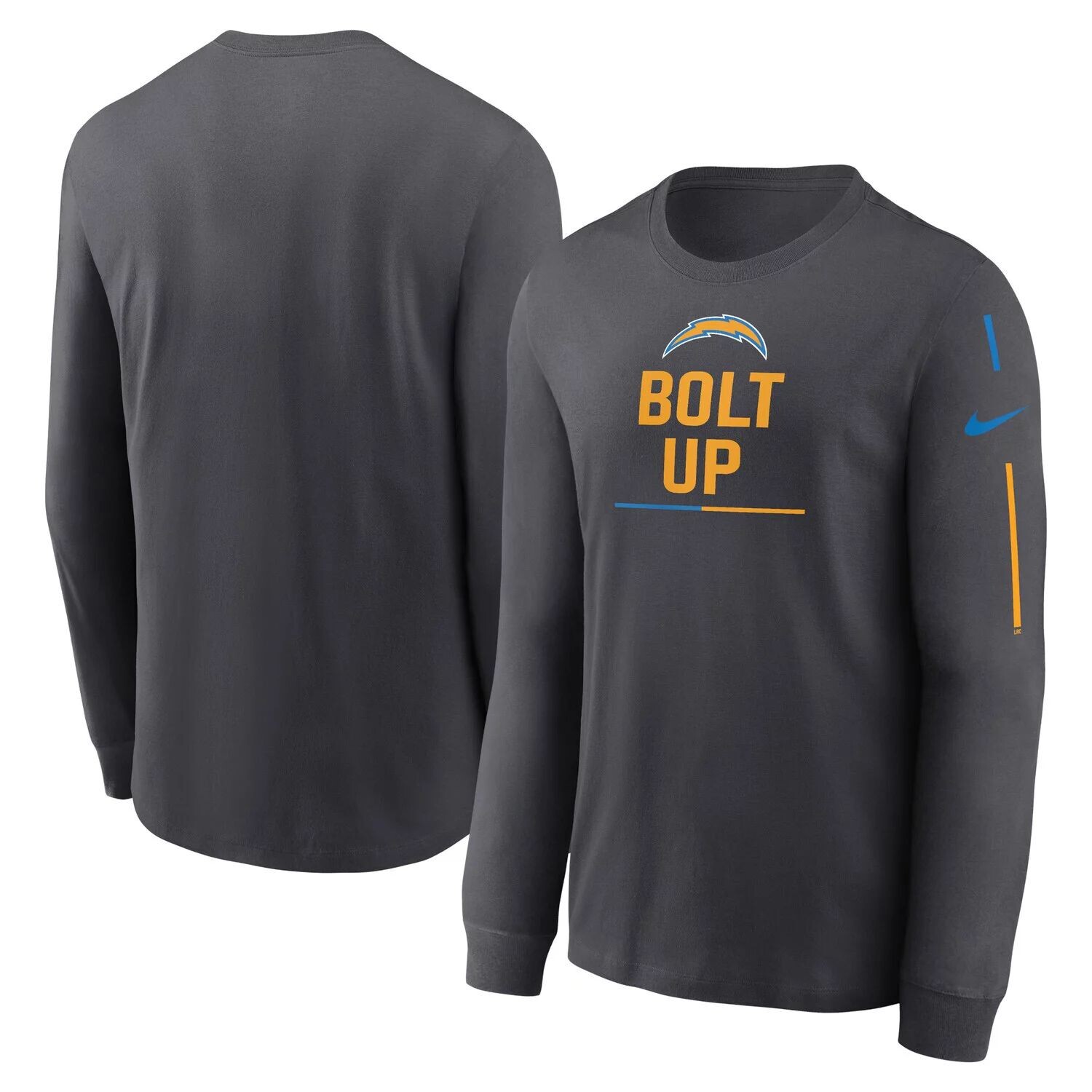 

Мужская футболка антрацитового цвета с длинным рукавом и надписью Los Angeles Chargers Team Nike, Черный