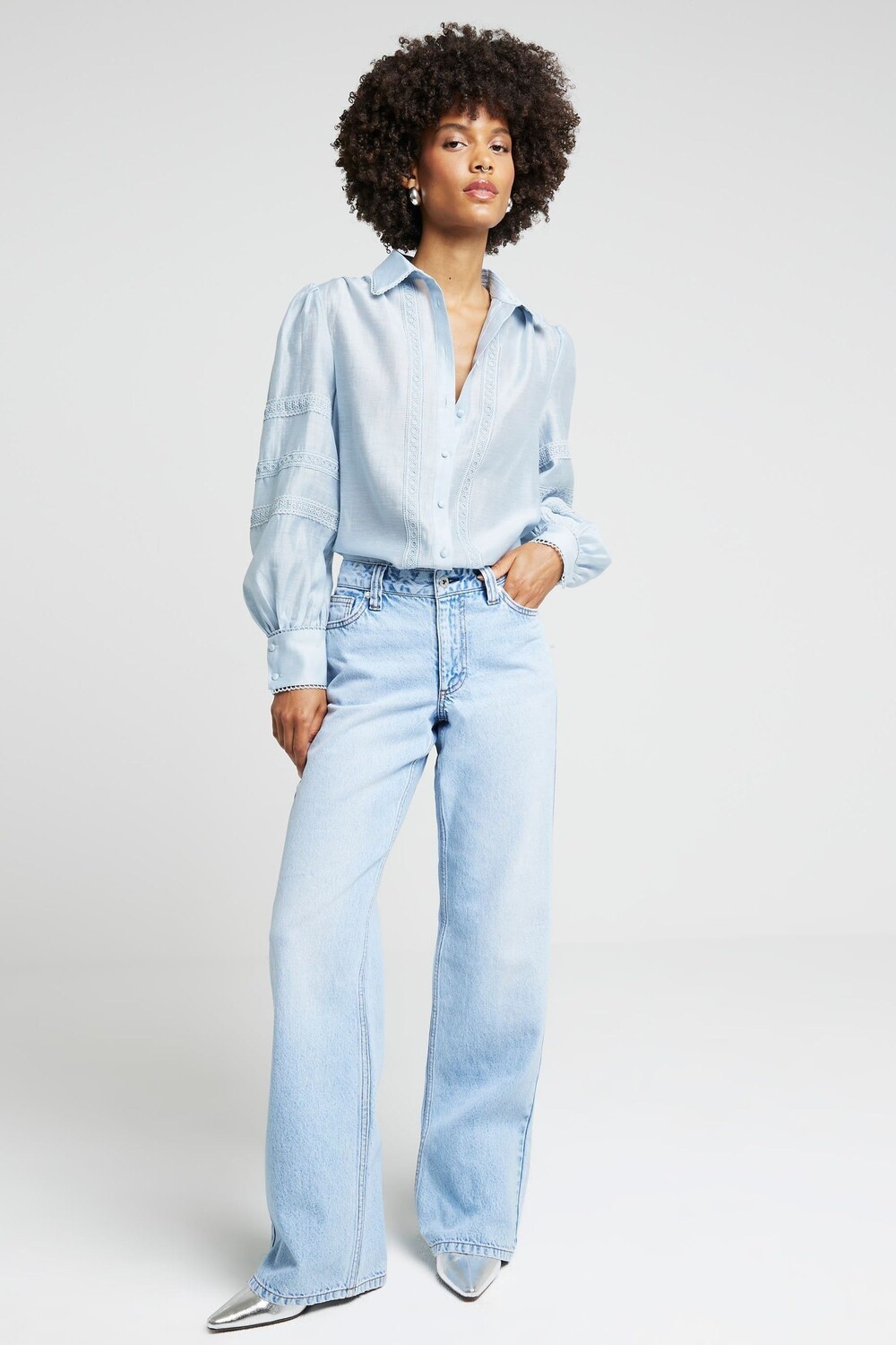 

Рубашка из льна с кружевной отделкой River Island, синий