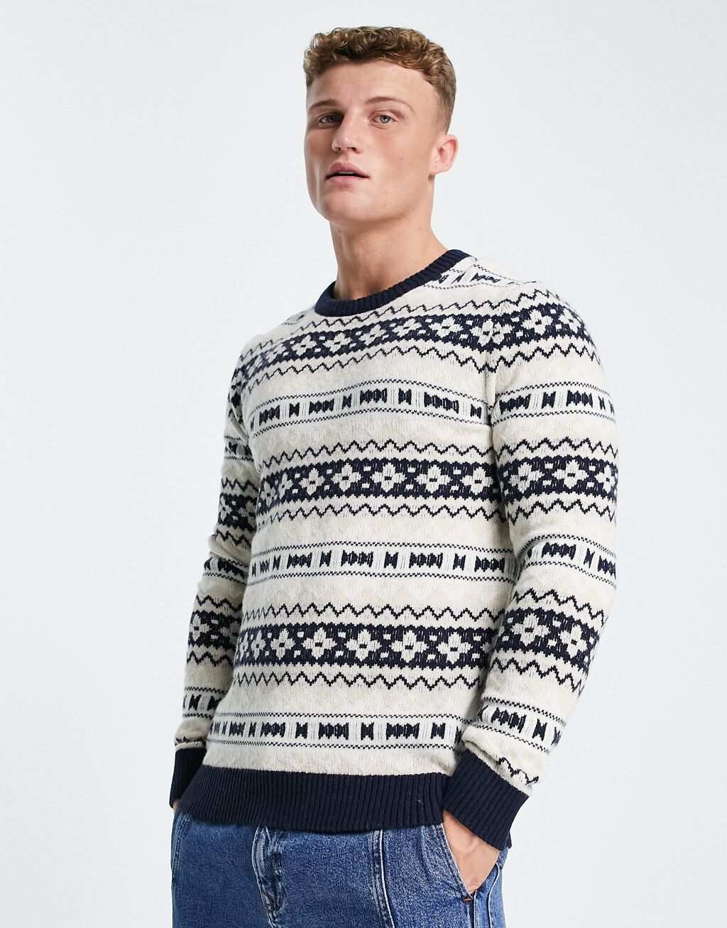 

Бежевый вязаный джемпер Selected Homme Fairisle