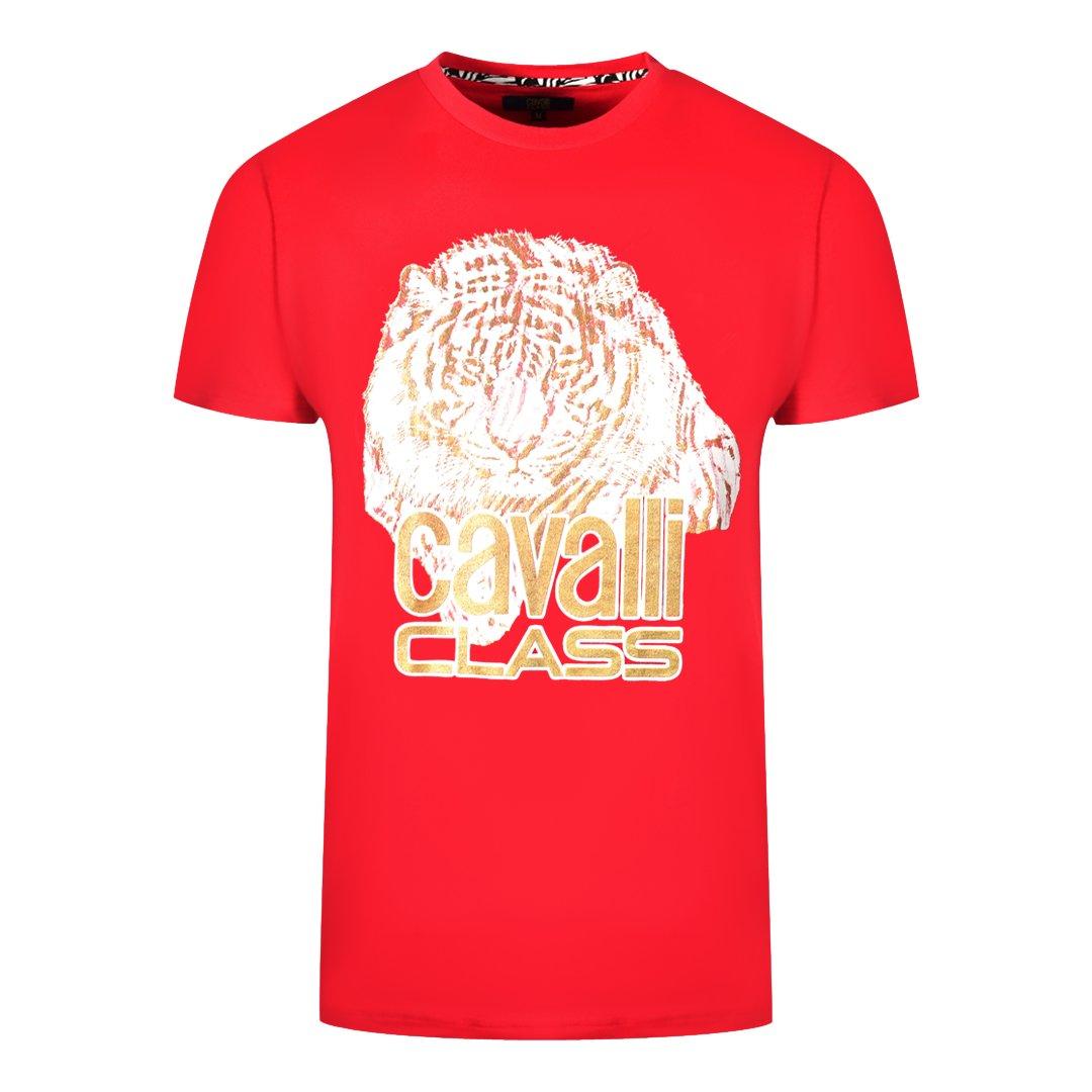 Красная футболка с большим логотипом Tiger Cavalli Class, красный мини сэндвичница tiger для завтрака красная
