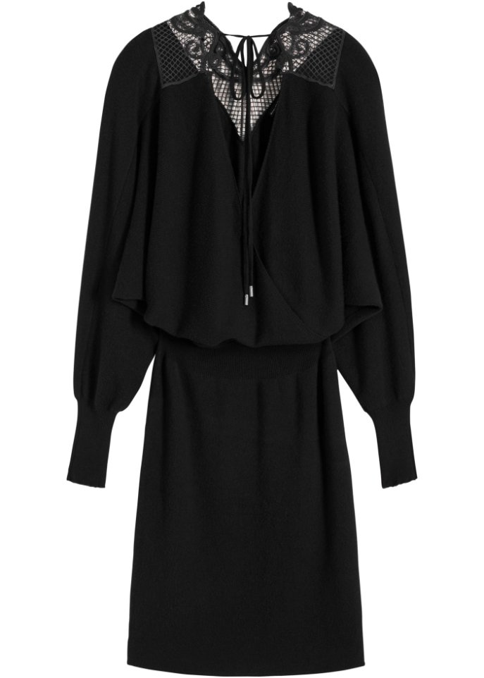 Вязаное платье с кружевом Bodyflirt, черный