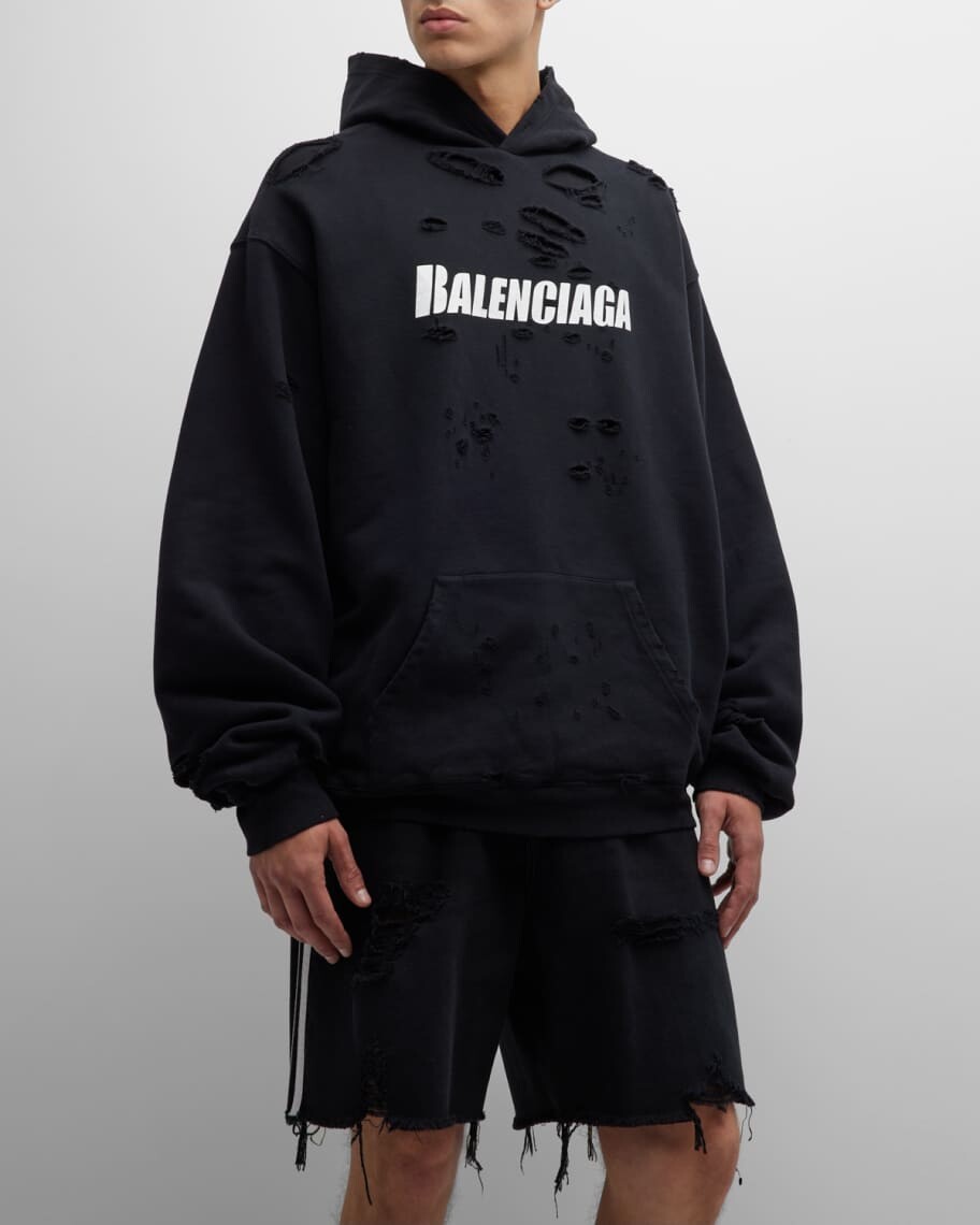 

Мужская двухслойная толстовка с капюшоном Destroyed Balenciaga