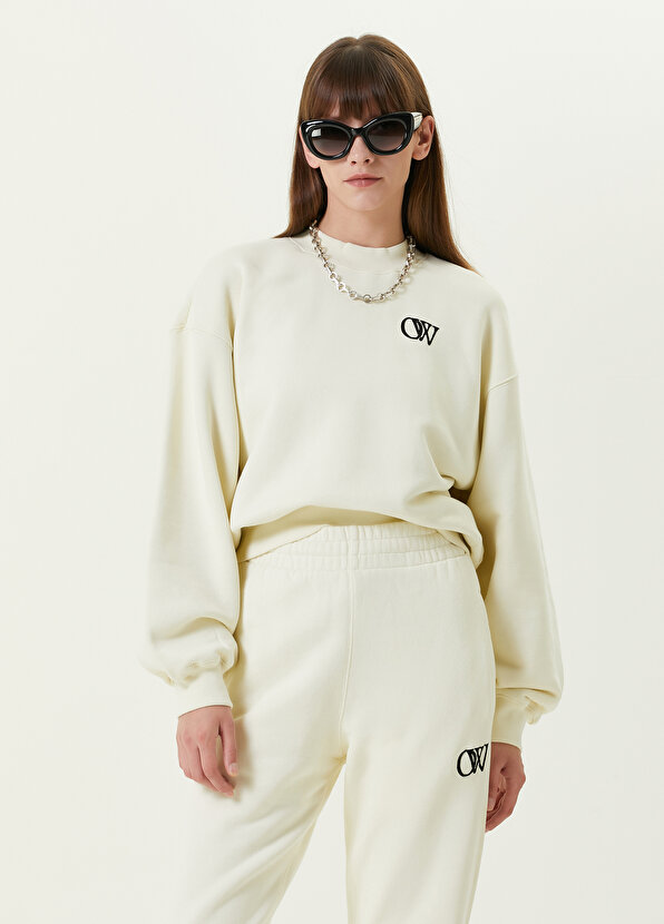 

Бежевый свитшот с воротником стойкой и логотипом Off-White