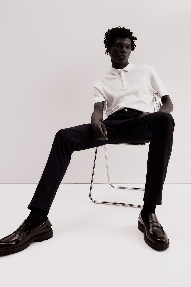 

Брюки slim fit из хлопкового твила H&M, синий