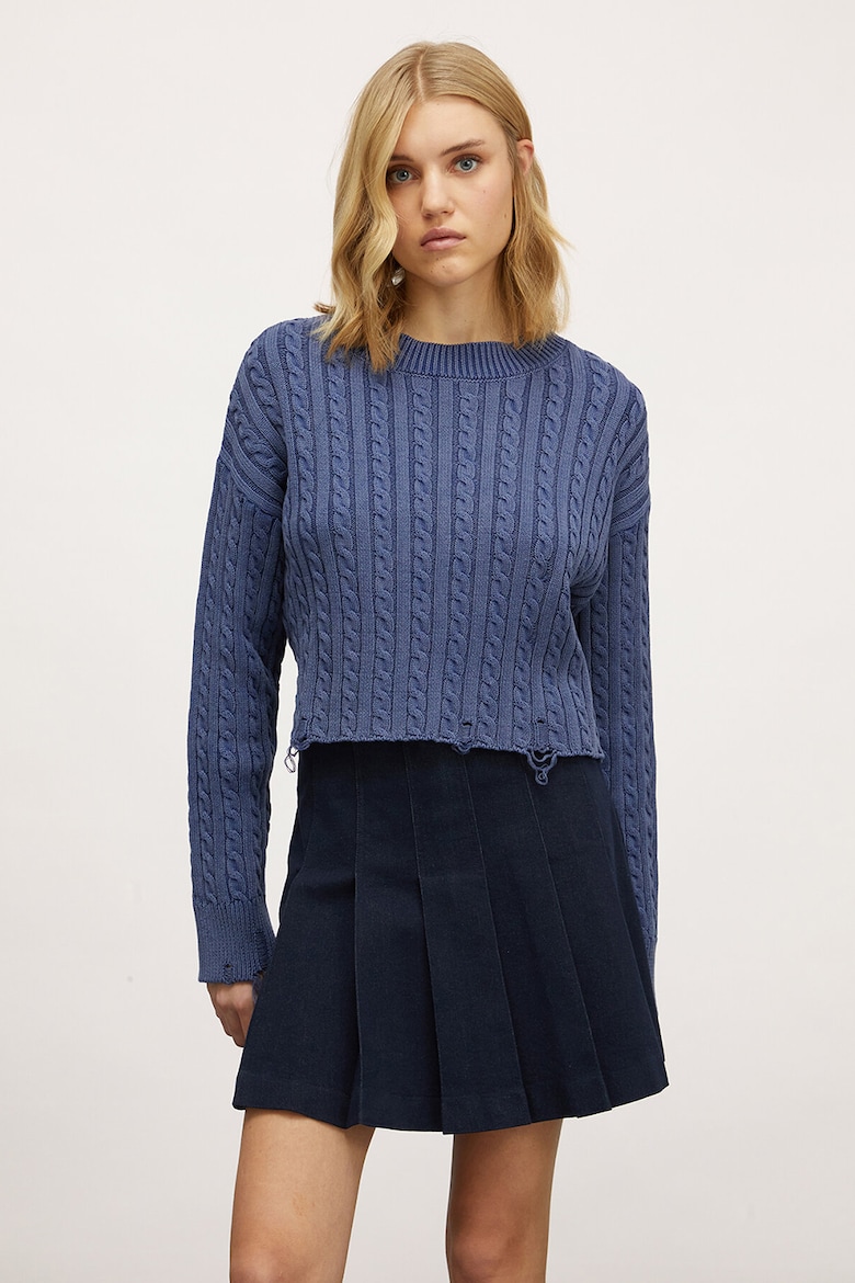 Короткий свитер с узором «восьмерка» Motivi, синий короткий свитер с открытой спиной motivi черный