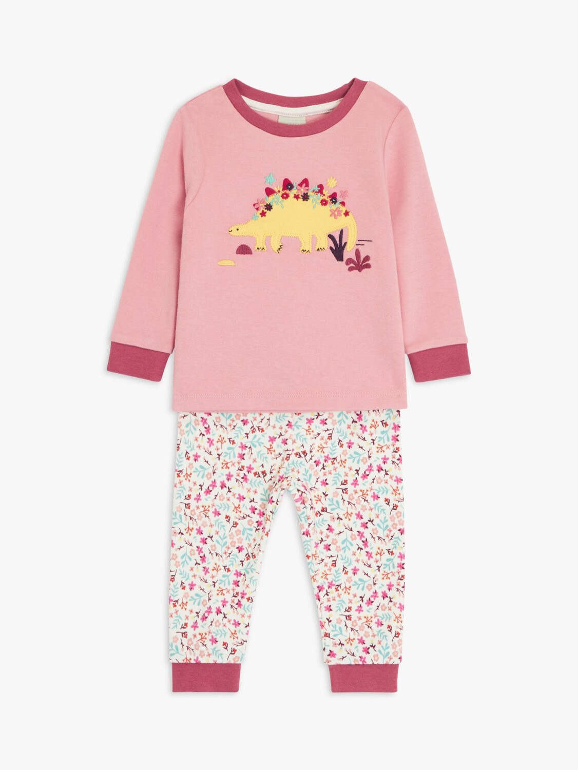 

Пижамный комплект John Lewis baby с вышивкой динозавров, розовый, разноцветный