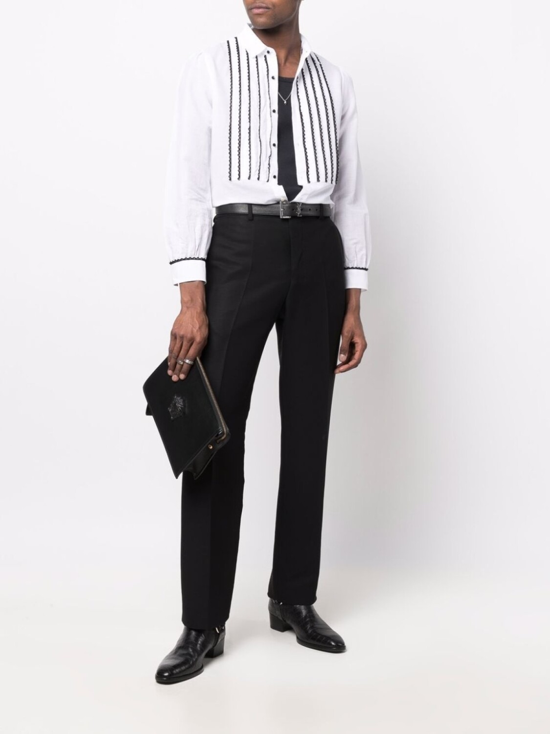 

Saint Laurent рубашка с контрастным кружевом, белый