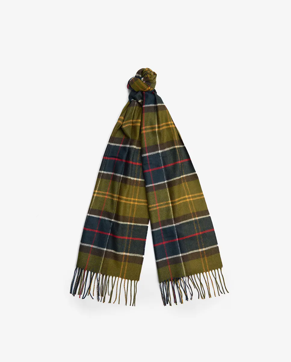 

Мужской шарф в клетку тартан с бахромой Barbour, темно-зеленый