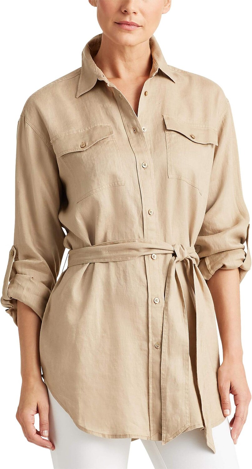 

Льняная рубашка с поясом LAUREN Ralph Lauren, цвет Spring Khaki