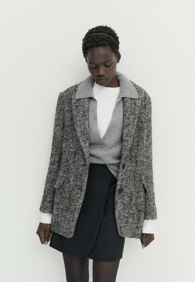 

Полупальто FLECKED Massimo Dutti, темно-серый