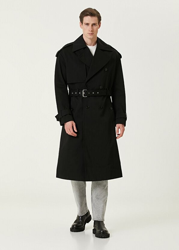 

Черное объемное двубортное верхнее пальто с поясом spencer AllSaints, Черный