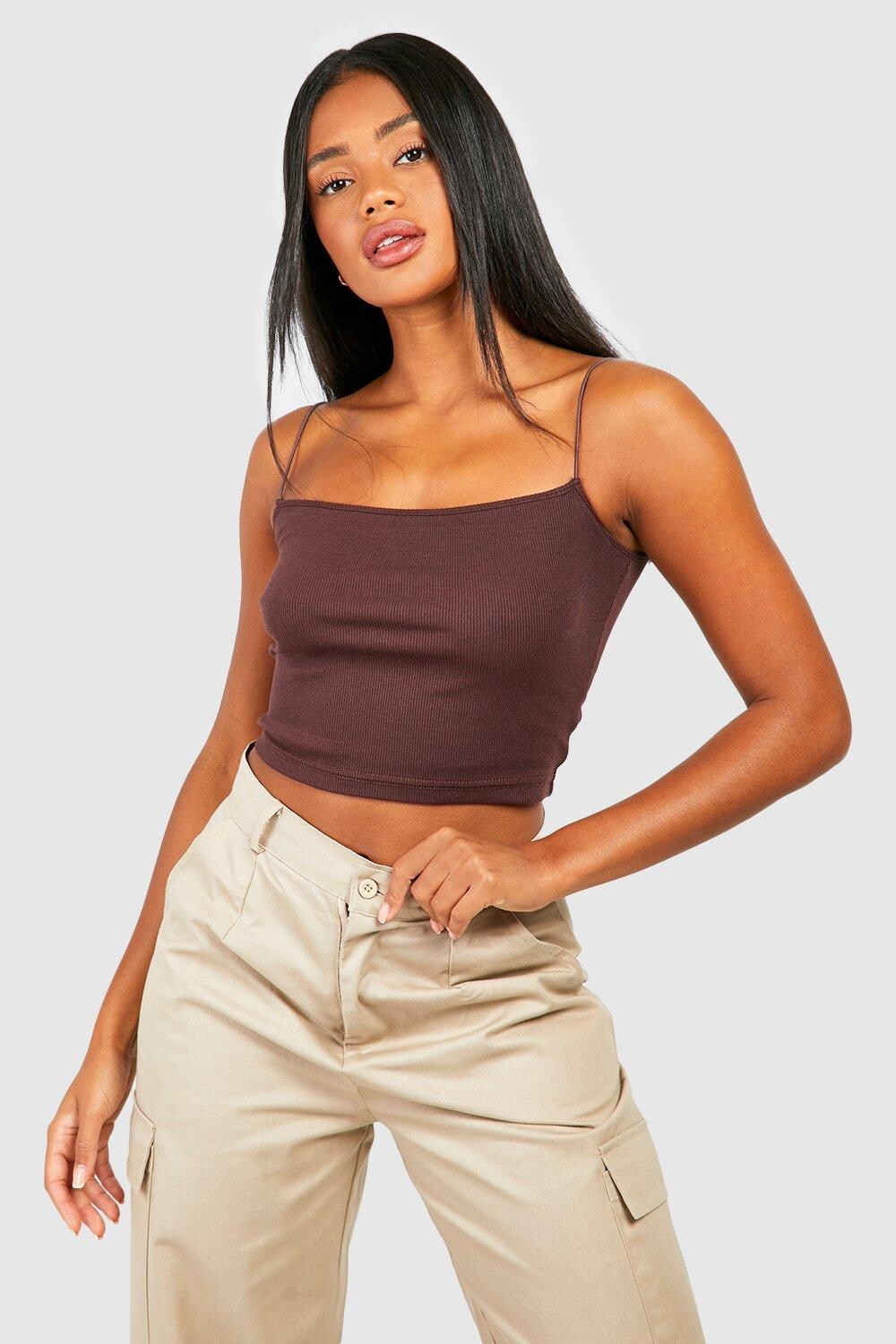 

Жилет с овчным вырезом basic rib спагетти Boohoo, шоколадный