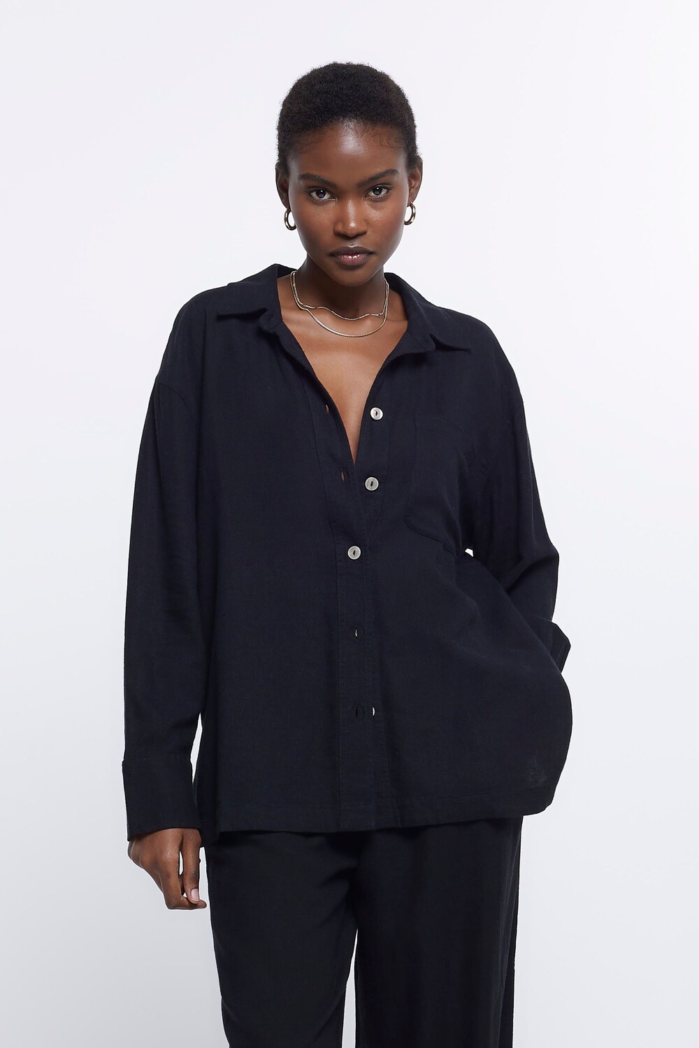 

Льняная рубашка оверсайз River Island, черный