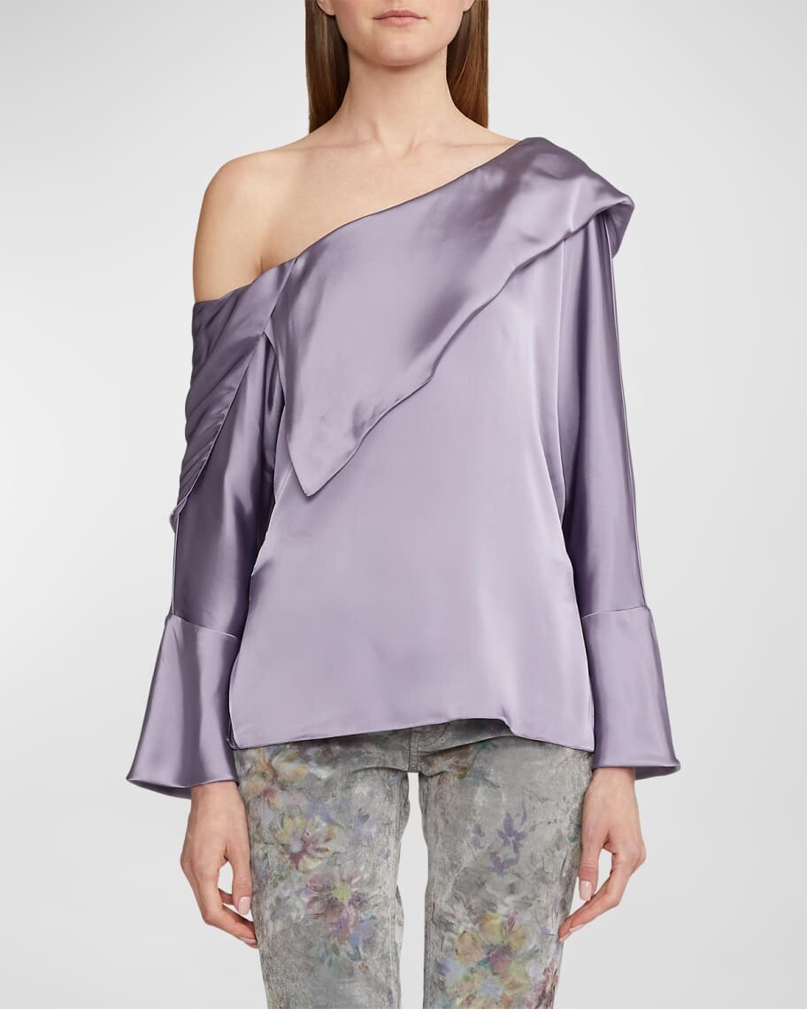 

Атласный топ на одно плечо с отложным воротником Audria Ralph Lauren Collection